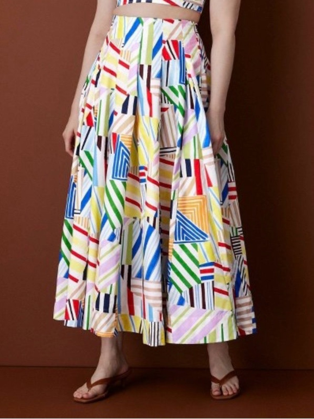 Rosie Assoulin Women's Pleated Poplin Madras Casual Midi Skirt Multi 8 NWT